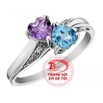 Nhẫn đá topaz và thạch anh tím