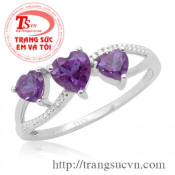 Nhẫn trái tim thạch anh tím