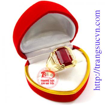 Nhẫn ruby nam được chế tác từ vàng 18k gắn 1 viên đá quý ruby thiên nhiên (có thêm giấy kiểm định đá quý)
