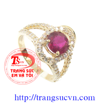 Nhẫn nữ vàng gắn đá quý ruby thiên nhiên dành cho phái đẹp, đeo hợp thời trang và quý phái