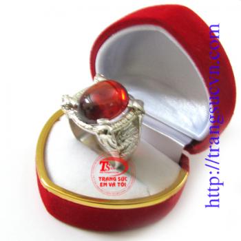Nhẫn bạc nam đá đỏ