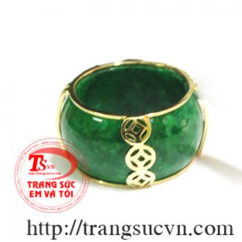 Nhẫn ngọc cẩm thạch thiên nhiên, nhẫn ngọc bọc phượng hoàng phù hợp cho nam đeo ngón cái, ngón trỏ