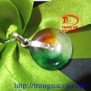 Đồng tiền ngọc 3 màu bọc bạc chữ Phúc