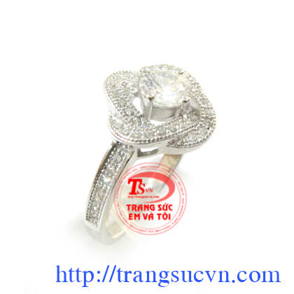 Nhẫn bạc đính đá trắng kiểu Kim cương hàng HK