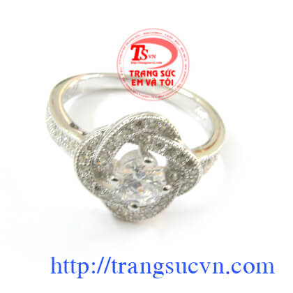 Nhẫn bạc đính đá trắng kiểu Kim cương hàng HK