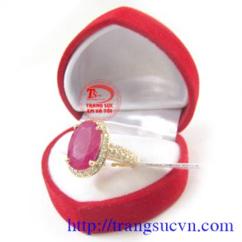 Nhẫn nữ vàng gắn đá quý ruby thiên nhiên dành cho phái đẹp, đeo hợp thời trang và quý phái