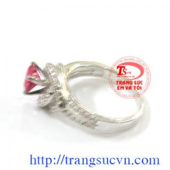 Nhẫn nữ đá màu hồng, kiểu KC, hàng HK