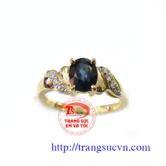 Nhẫn nữ vàng gắn đá quý Sapphire thiên nhiên dành cho phái đẹp, đeo hợp thời trang và quý phái
