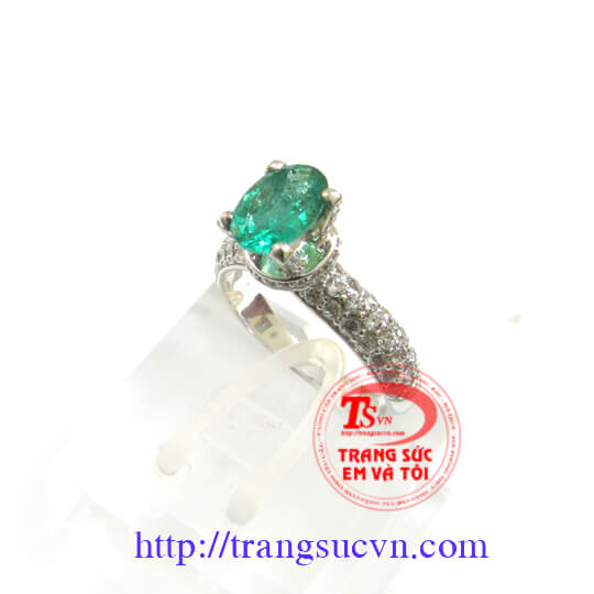Emerald nhẫn nữ -Vàng trắng