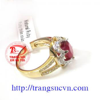 Nhẫn nữ vàng gắn đá quý ruby thiên nhiên dành cho phái đẹp, đeo hợp thời trang và quý phái