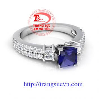 Nhẫn nữ vàng gắn đá quý Sapphire thiên nhiên dành cho phái đẹp, đeo hợp thời trang và quý phái