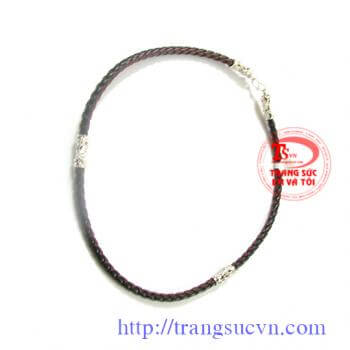 Dây da bện màu nâu đen bịt bạc rồng