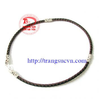 Dây da bện màu nâu đen bịt bạc rồng