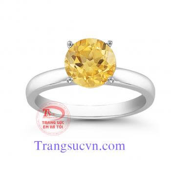 Nhẫn trơn tròn Citrine Nhẫn nữ Citrine vuông Nhẫn nữ thạch anh vàng