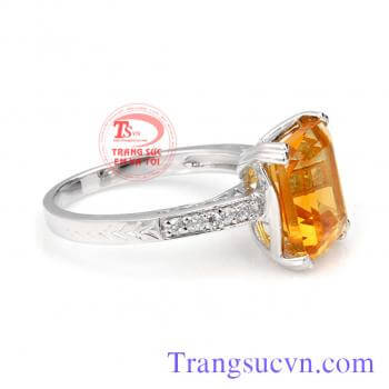 Nhẫn nữ vàng đá Citrine Nhẫn nữ Citrine vuông Nhẫn nữ thạch anh vàng