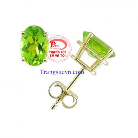 Hoa tai đá peridot có giấy kiểm định vàng và giấy kiểm định đá quý kèm theo hoa tai vàng tây gắn đá peridot thiên nhiên 100%.