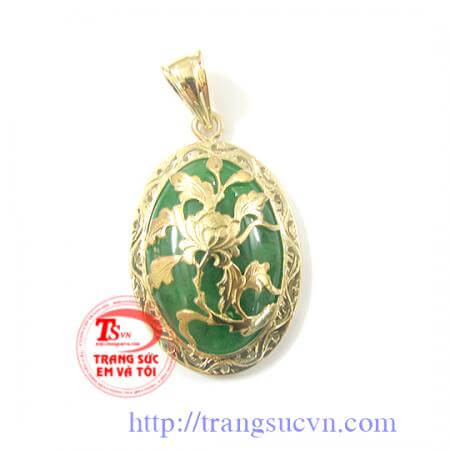 Mặt ngọc hoa cúc vàng 14k cẩm thạch thiên nhiên