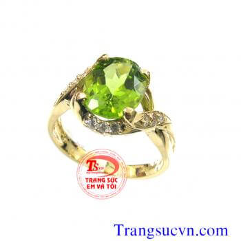 Nhẫn nữ đá peridot thiên nhiên vàng 14k