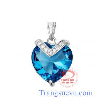 Mặt dây chuyền nữ đá topaz màu xanh,Mặt dây chuyền trái tim 