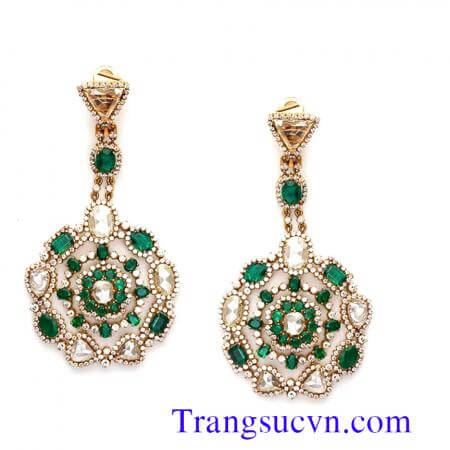 Đôi hoa tai Emeral kim cương,Hoa emerald vuông vàng tây,hoa emerald,doi emerald,hoa vang,emerald thien nhien,hoa ngoc luc bao,ngoc bao