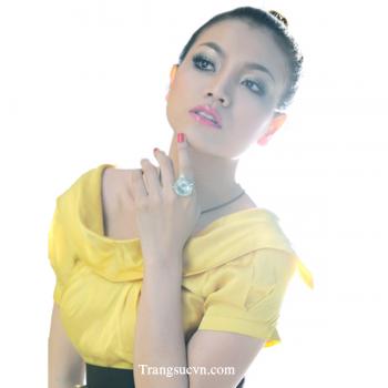 Nhẫn vàng trắng đá Aquamarine