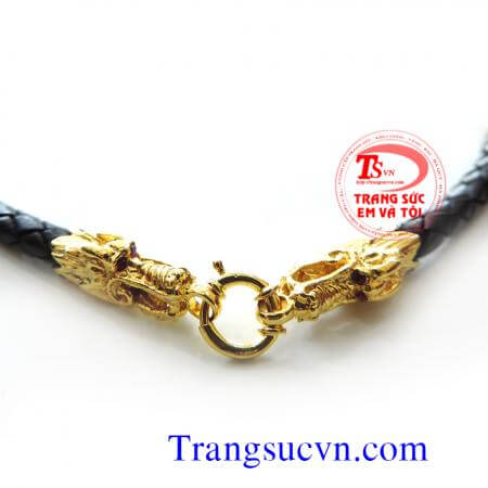 Bán Dây da bọc rồng vàng 18k,giá day da boc vang tay 18k kèm giấy kiểm định Vàng,dây chuyền vàng tây 18k hình rồng dây da màu đen,vòng cổ da cho nam