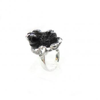 Nhẫn nữ tỳ hưu đá màu đen,nhẫn tỳ hưu đen, nhẫn nữ vàng trắng 14k gắn tỳ hưu theo mệnh của bạn