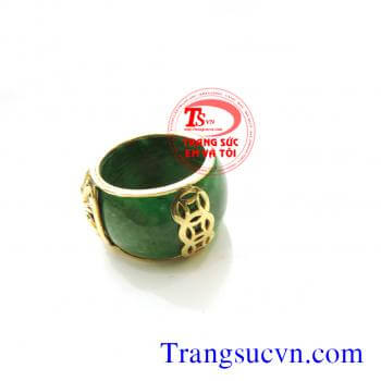 Nhẫn ngọc Rồng vàng tây 10k (41,6% Au) sản phẩm có giấy kiểm định vàng kèm theo nhẫn ngọc cẩm thạch màu xanh