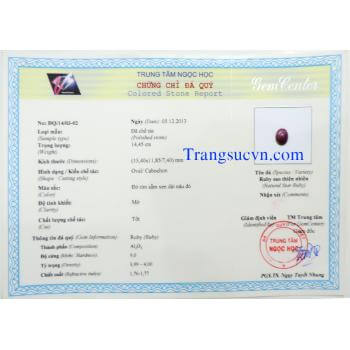 Giấy kiểm định Đá Quý ruby sao tự nhiên