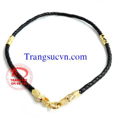 Dây da bọc đầu rồng mắt đỏ 10k chế tác đẹp, chất lượng cao, đeo thời trang và sang trọng