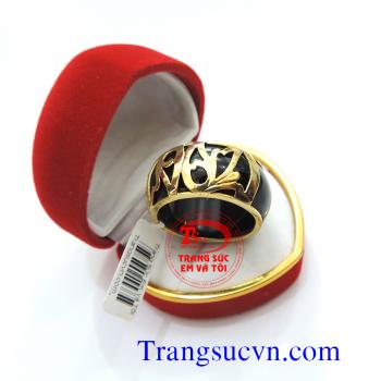 Nhẫn nam mã não hoa văn
