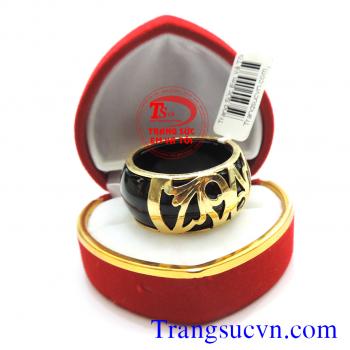 Nhẫn nam mã não hoa văn