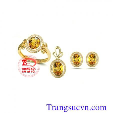 Bộ trang sức đá thạch anh vàng