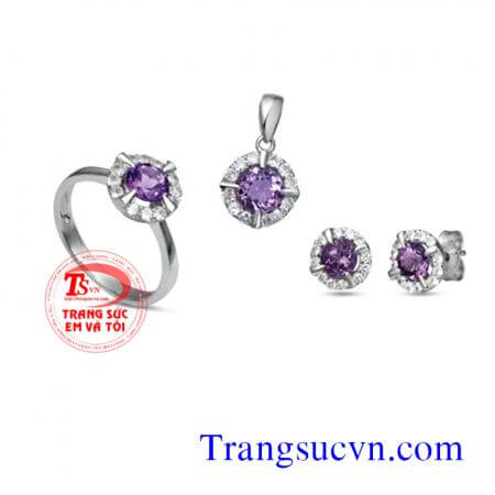 Thạch anh tím tròn bộ trang sức