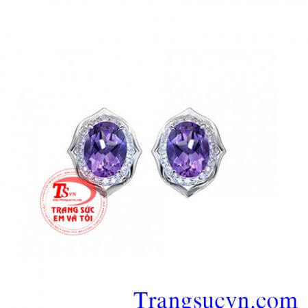 Cặp bông tai đá màu tím vàng trắng