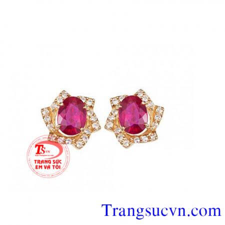 Hoa tai đá quý ruby thiên nhiên