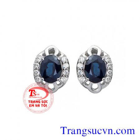 Hoa tai đá Saphir tư nhiên và kim cương