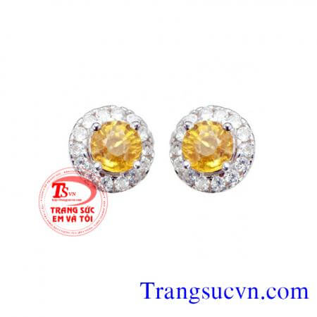 Hoa tai đá saphir vàng và kim cương