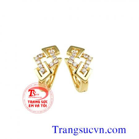 Hoa tai kim cương thiên nhiên vàng 750