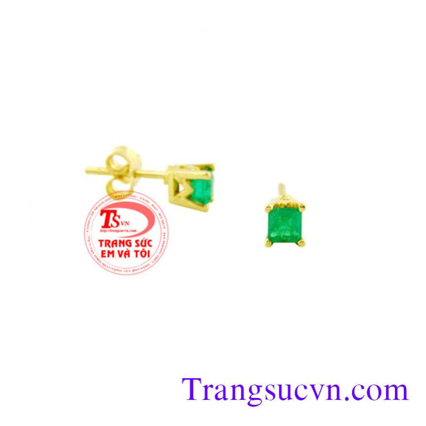 Nụ tai Emerald vuông nhỏ