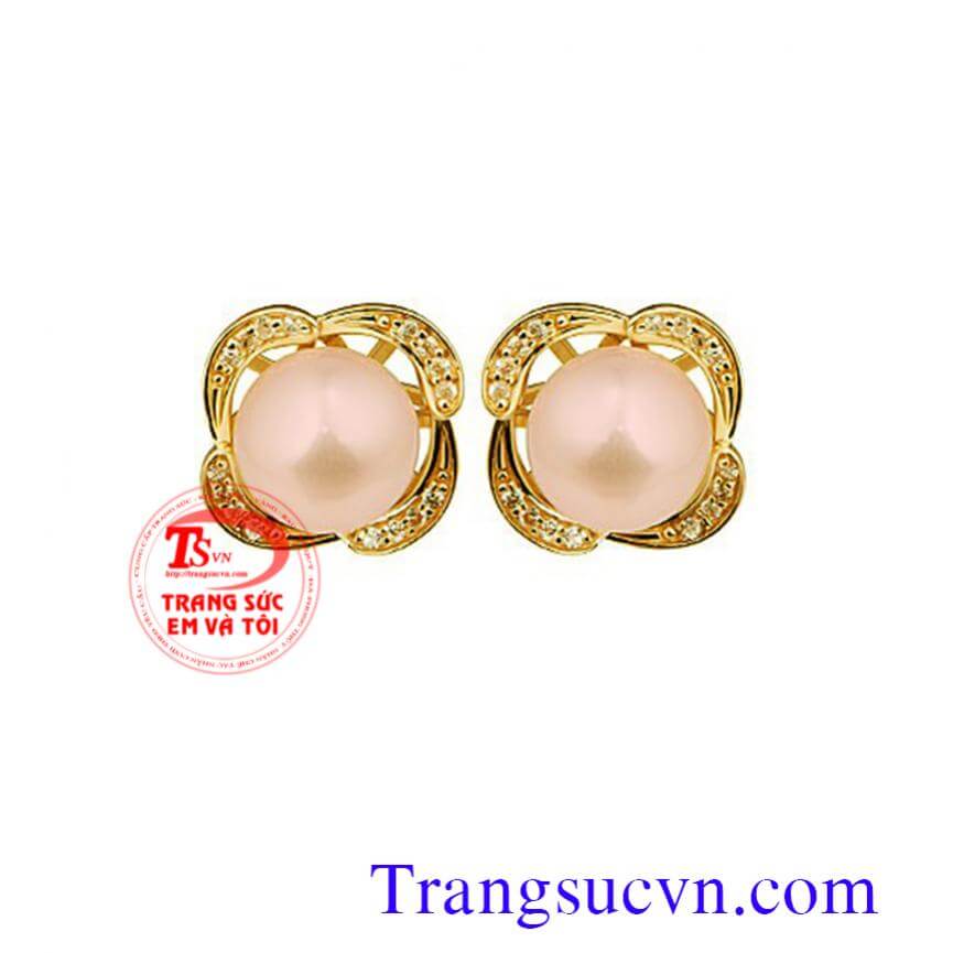 Bông tai ngọc trai hồng vàng