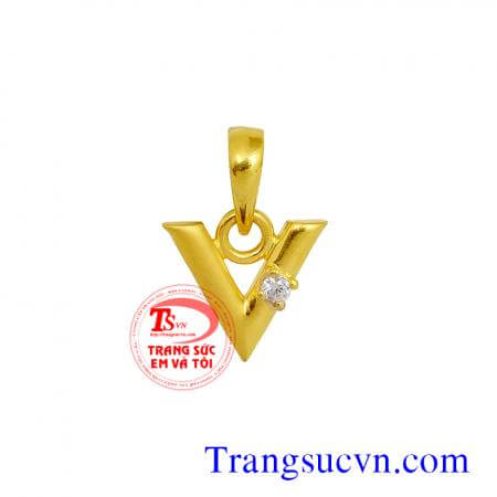 Mặt dây chữ V vàng tây 10k gắn đá trắng