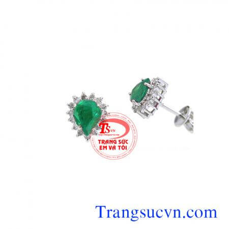 Nụ tai emerald vàng trắng