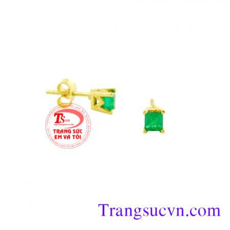 Nụ tai Emerald vuông nhỏ