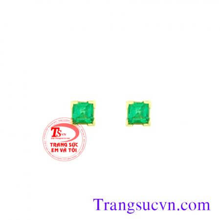Nụ tai Emerald vuông nhỏ
