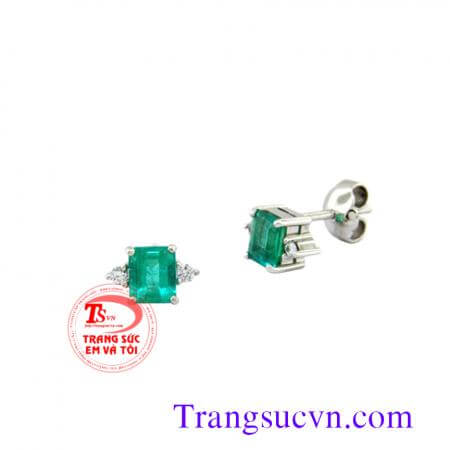 Bông tai vàng trắng emerald đẹp