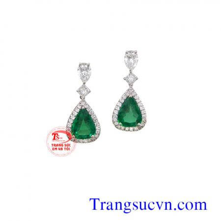 Emerald bông tai vàng tây