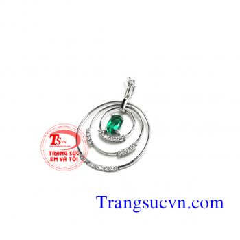 Mặt dây emerald vàng trắng 18k