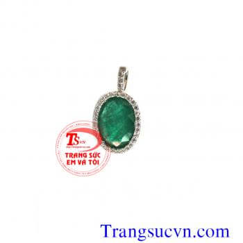 Mặt dây đá quý Emerald vàng 18k trắng