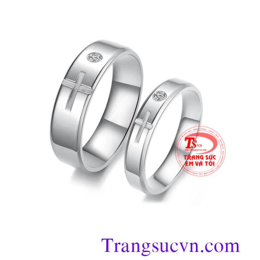 Cặp nhẫn cưới thánh giá vàng trắng